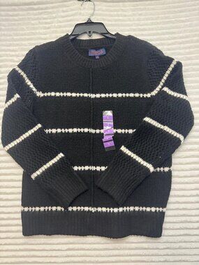 Womens Crew Neck‎ Sweater Joseph A Texture Knit Size S Black white Long Sleeve